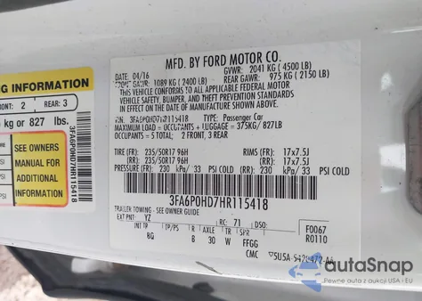 2017 Ford Fusion Se z USA, uszkodzony, nr VIN 3FA6P0HD7HR115418
